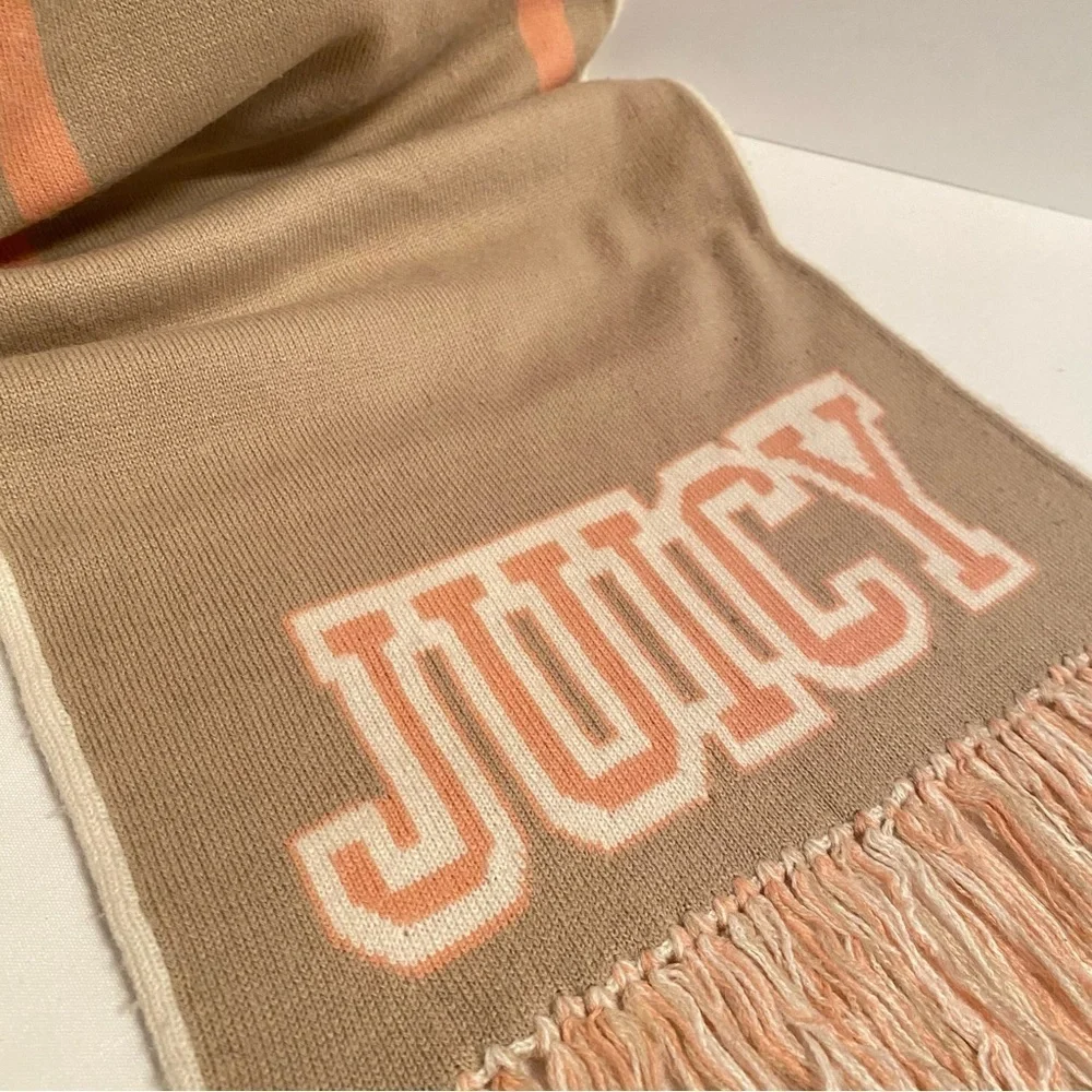 Juicy Couture Oversized Reversible School of Couture Scarf Peach/ Ivory/ Beige - Picture 4 of 15